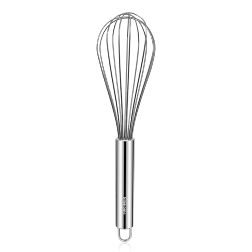 NileHome Stainless Steel Whisk 10" Kitchen Whisk Wisking Tool Kitchen Wisk Wire Whisks for Cooking, Whisking, Blending, Beating, Stirring