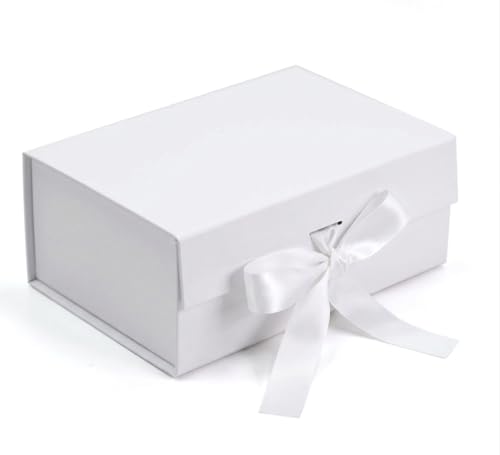 The Mood Twisters Gift Box 23 x 16 x 10 cm | Foldable Box with Ribbon | Gift Boxes for Packaging | Decorative Empty Box with Ribbon | Multipurpose Hardboard Occasion Gifting for Gift Hampers - White