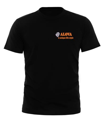 Image of ALOVA Black Round Neck T-Shirt for Men | 100% Cotton | Front Printed