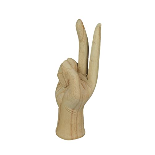 Zeckos Hand-Carved Natural Finish Wood Peace Sign Hand Gesture Statue Boho Décor 7.75 Inches High #TOP1