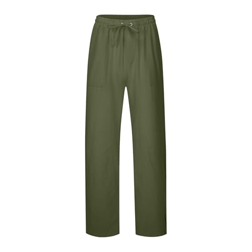 Mens Linen Pants Elastic Drawstring Waist Straight-Legs Loose Fit Casual Summer Yoga Beach Long Cotton Pants2