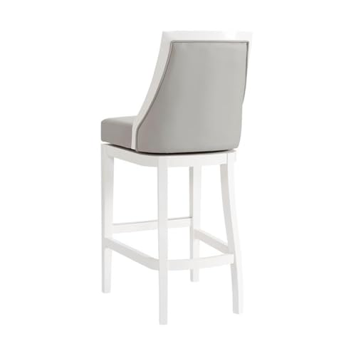 Image of Ellie Bar Height Stool with Backrest - Light Gray Upholstered Seat, White Rubberwood Frame, 360 Memory Return Swivel, and Metal Kick Plate - Modern Kitchen & Home Bar Seating by Alaterre Furniture
