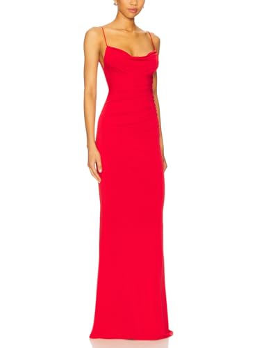 Image of Aigeman Women Spaghetti Straps Mermaid Evening Gown Wedding Guest Dress Drape Neck Lace Backless Formal Maxi Dress 21