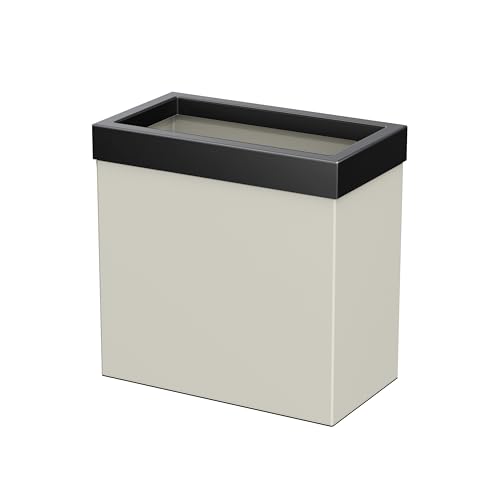 Image of Gatco Modern Rectangle Wastebasket, Matte Pearl and Matte Black Combo - Stainless Steel Trash Can with Removable Lid, Leakproof, 3 Gallon Capacity for Bathroom, Bedroom, Kitchen, or Office