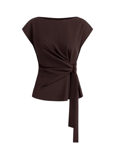 BTFBM Womens Tops Summer 2026 Cap Sleeve Crew Neck Tie