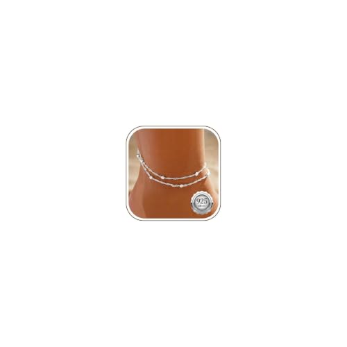 Kenivira 925 Sterling Silver Ankle Bracelets For Women Dainty Layered Waterproof Anklets For Women Beach Adjustable Anklet Foot Jewellery
