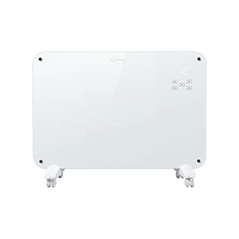 Castle Heaters NR10 1000W Smart WiFi Tempered Glass Panel Heater IP24 - Electric Panel Heater Freestanding or Wall Mounted - Convector Electric Radiator with Thermostat - Energy Efficient (White) Cover