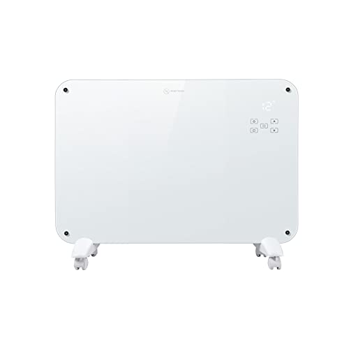 Castle Heaters NR10 1000W Smart WiFi Tempered Glass Panel Heater IP24 - Electric Panel Heater Freestanding or Wall Mounted - Convector Electric Radiator with Thermostat - Energy Efficient (White)