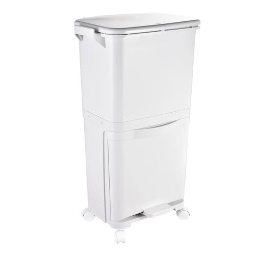 Genérico La Bote De Basura De Doble Capa - Basura De Cocina con Tapa Abatible, Rueda Cubo De Basura De Separación Húmeda, Bote De Basura 40L, Reciclar El Contenedor De Residuos De Almacenamient
