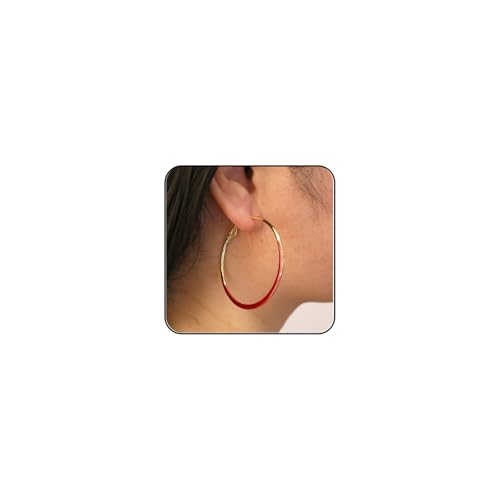 Gold Hoop Earrings for Women Gold and Colorful Hoop Earrings Red Black White Enamel Hoops Earring Big Round Circle Hoops Earring Jewelry for Women Accessories