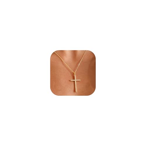 Solistra Cross Necklace for Women 14K Gold Plated Cubic Zirconia Large Cross Pendant Necklace Trendy Christian Jewelry Gifts for Baptism First Communion Christmas
