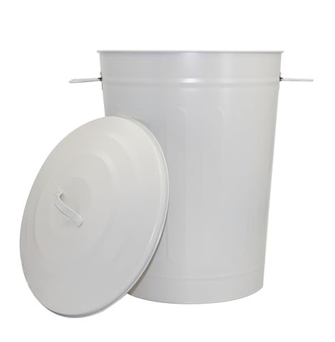 Bote de basura redondo con tapa 13 galones acero galvanizado beige