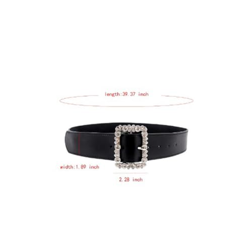 esowemsn 1PC Black Imitation Leather Waist Belt Women's Leather Belt with Square Rhinestones Buckle for Jeansn Pants Dress Skirt4