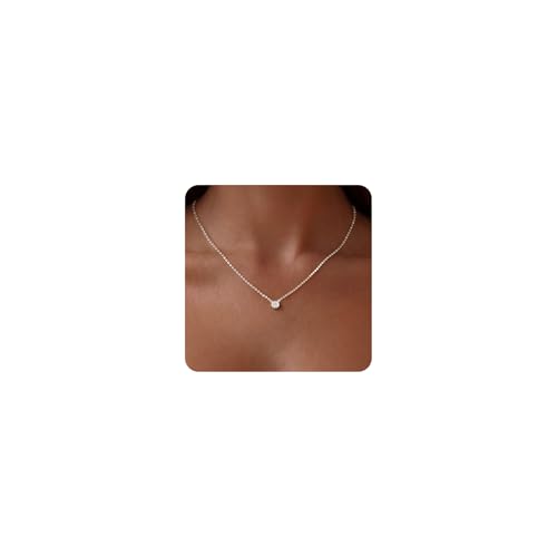 Image of Tewiky Dainty 14k Gold Plated /Silver Cubic Zirconia Necklaces for Women, Simple CZ Jewelry Necklaces Trendy Gifts