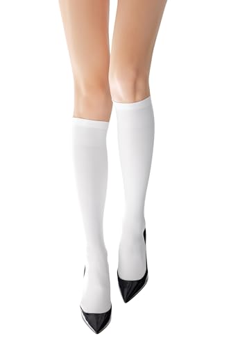 DAINAS 24-Color Knee High Socks 80 Den Opaque Wide Comfort Band (White One Size)