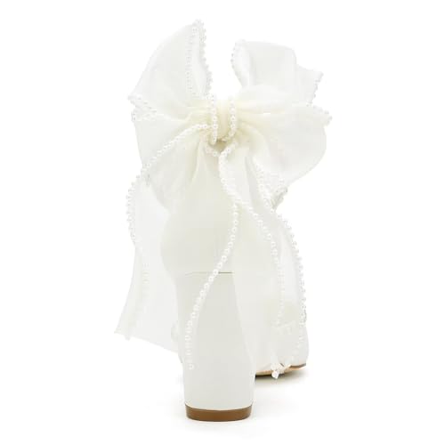 Block Heel Wedding Shoes for Bride Bow Heels Pointed Toe Pearl Bridal Shoes Wedding Heels 5