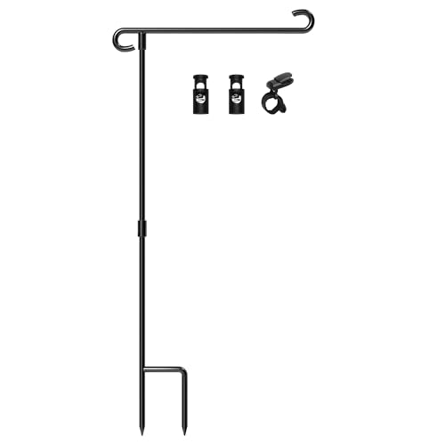 HOOSUN Garden Flag Stand Holder Pole Easy To Install Strong Sturdy Wrought Ion Fits 12.5