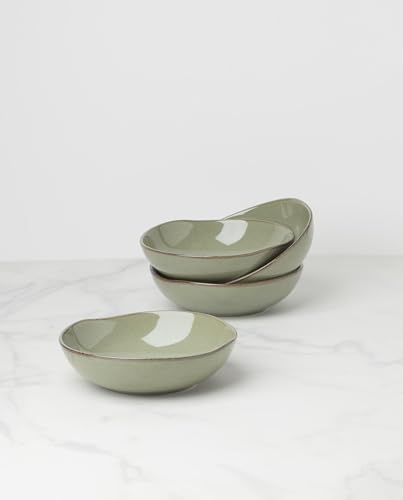Image of Oneida Organic Shades Sage Green Stoneware Pasta Bowl Set for 4, 34.5oz