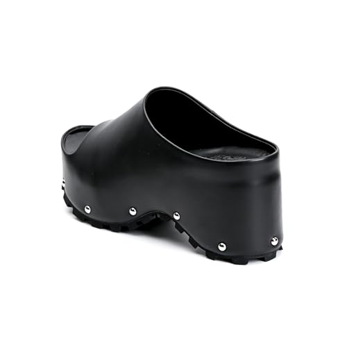 Image of XOBZJH Long-Hair Calfskin Chunky Clog Slide for Women - Memory Foam Luxury Slip on Shoes Women's Mules & Platform Clogs,Designer Mules for Women 2025