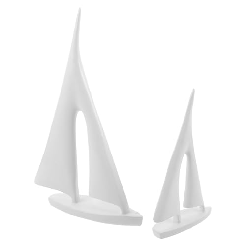 Lurrose 2個白色帆船模型 高耐久樹脂製のチュア船彫刻 モダン コースタルインテリアにな海洋テーマのデコレーション リビングや書棚の卓上