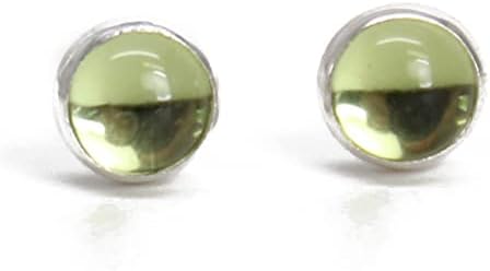 Tiny 3mm Peridot Stud Earrings for Women and Girls, Handmade Round Bezel 925 Sterling Silver (peridot)
