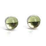 Tiny 3mm Peridot Stud Earrings for Women and Girls, Handmade Round Bezel 925 Sterling Silver (perido