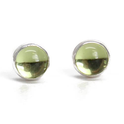 Tiny 3Mm Peridot Stud Earrings For Women And Girls, Handmade Round Bezel 925 Sterling Silver (Peridot) #TOP3