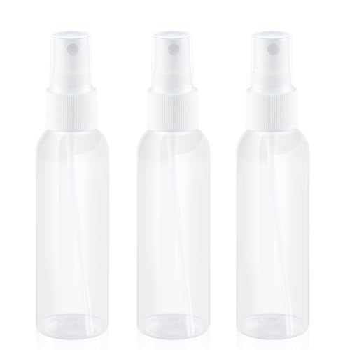 ZIZEMOJA 2OZ 3 Pack Small Spray Bottle 60ml Clear Plastic Travel Spray Bottle Empty Mini Sprayer Bottles for Face Toner Liquids Essential Oils with Labels