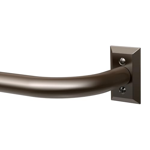 Bronze Curtain Rods, Heavy Duty Wrap Around Curtain Rod for Windows 48 to 84 Inch, Adjustable Decorative Blackout Drapery Pole, Modern Room Darkening Rod for Blackout Curtains, Brown