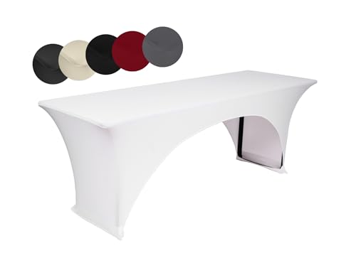 TexDeko® Stretch Biertischhussen für Bierzeltgarnitur strapazierfähig (nur Biertisch) 220 x 50cm Weiß Festzeltgarnitur | verstärkte Beintaschen ÖKO-TEX Zertifiziert bügelfrei waschbar