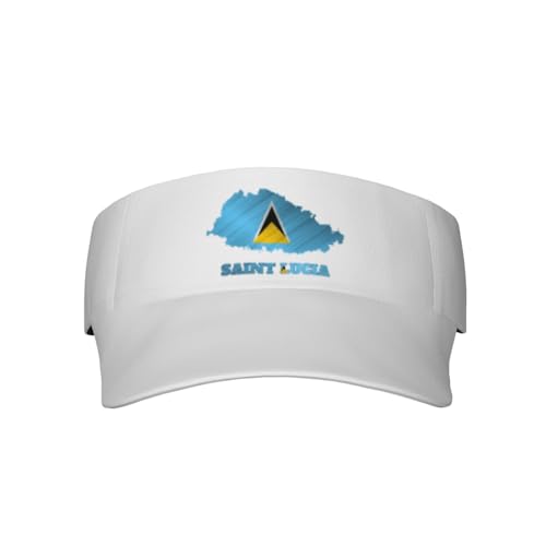 Saint Lucia St. Lucian Flag Map Sun Visor Hats for Women Men Classic Adjustable Sport Empty Top Hat Outdoor Sport Running Caps Fashion Beach Visor Cap White Unisex Gift