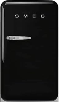 Smeg FAB10 50's Retro Style Aesthetic Refrigerator with 4.48 Cu Total Capacity, 2 Glass Shelves, LED Internal Light, 22-Inches, Black Right Hand Hinge Made In Italy