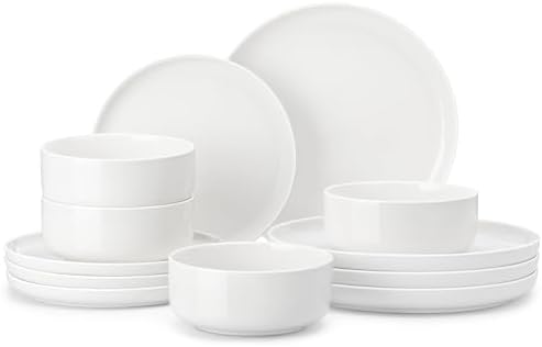MALACASA Plates and Bowls Sets, 12 Pieces Porcelain Dinnerware Se...