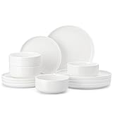 MALACASA Plates and Bowls Sets, 12 Pieces Porcelain Dinnerware Sets Dishware Sets Chip Resistant Ceramic Dish Set Dining Dinner Ware Service for 4, White, Series Luna