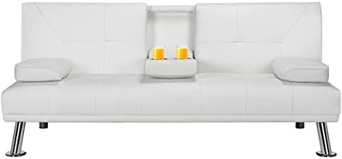 Topeakmart Adjustable Faux Leather Sofa Futon Modern Sofa Bed Convertible Sofa Couch Sleeper with Armrest Recliner Couch Home Furniture White
