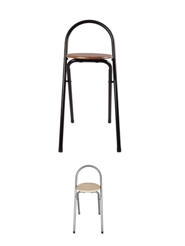 Jardin202 - Taburete Plegable con Respaldo para Cocina 38x38x67 | Compacta y Fácil de Almacenar | Diseño Ergonómico y Resistente | Unidad (Negra/Nogal)