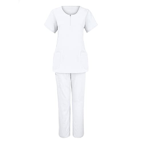 thuthu Unisex-Kasacks-Set Uniform Damen Einfarbiger V-Ausschnitt Kasacks Arbeitshose Pflege Schlupfkasack Kurzarm Oberteil Mit Hose Uniformen Nurse Berufskleidung Kasack Pflegeuniform Set Cover