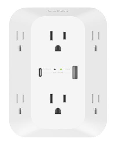 Belkin 6-Outlet Surge Protector Power Strip, ETL-listed, Wall-Mountable w/ 6 AC Outlets, Overvoltage Protection, LED Indicator, USB-C & USB-A Ports w/ USB-C PD Fast Charge - 1,680 Joules of Protection