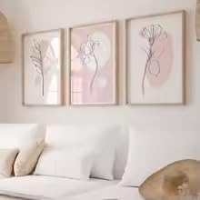 DIHANSM Rosa Pflanzen-Wandbild, botanisches Wanddekor-Poster, Heimdekor-Leinwandbild (60x80cmx3/Galerie-Rahmen)