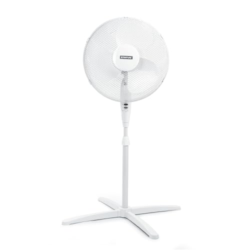 Status Standing Fan, 16 Inch Oscillating Portable Fan, 3 Speed Adjustable Angle, White, S16STANDFAN1PKB
