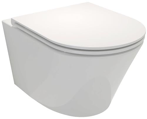 Jacob Delafon - Pack WC Suspendu Sans Bride RODIN+ - Compatible Double Chasse 3/6L - Abattant Déclipsable Fermeture Douce - 36x35x52 cm - Blanc - E25856-00