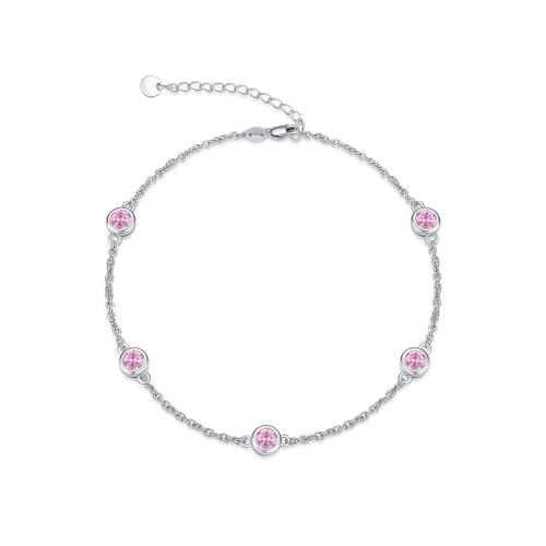 Image of Dorunmo Heart Birthstone Bracelets 925 Sterling Silver Round Birthstone Anklet for Women Birthday Jewelry Gifts for Girlfriend Wife Mother Her