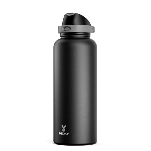 Image of Meoky 64 oz Insulated Water Bottle, Half Gallon Water Jug for Sports Gym | Cold for 36 Hours, 2-in-1 Straw and Spout Lid, Leak Proof, Non-slip Base, Stainless Steel Large Water Bottle, Night