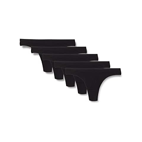 Iris & Lilly Ropa Interior Estilo Tanga de Tira en Algodón Mujer, Pack de 5, Negro, 40 Cover