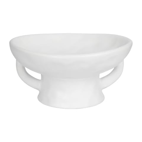 saiguomi Decorative Bowl, Ceramic Fruit Bowl for Kitchen Counter, Large 8.2 Inch Decorative Bowls with Handle, White Modern Pedestal Bowl for Key, Fruit, Candy, Place in Entryway & Table Centerpiece Cover