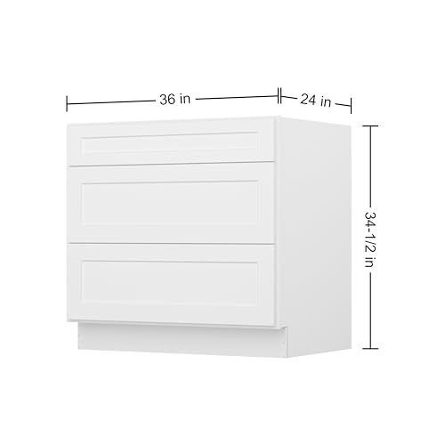 Image of Furinno Shaker Drawer Base Kitchen Cabinet with 3-Drawers, Ready to Assemble, 24 D x 36 W x 34.5 H, White