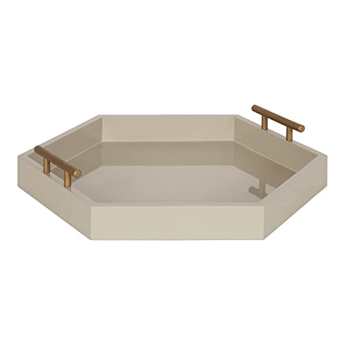 Image of Kate and Laurel Lipton Modern Hexagon Tray; 18 x 18; Sand; Midcentury Decorative Serving Tray for Storage and Display