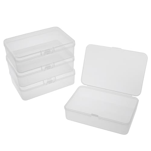 4 Pack Clear Rectangular Mini Storage Boxes for Business Cards, Accessories, Crafts, Screws, Bits, Batteries (3.7 * 2.6 * 1 inch)