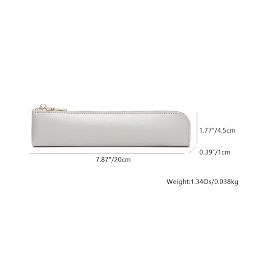 Image of Faux Leather Pencil Case Small Pencil Pouch Slim Pen Case Holder Zipper Bag for School Office(Pearl Silver)
