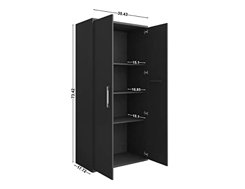 Image of Manhattan Comfort Eiffel 73.43 inch Garage Cabinet with 4 Adjustable Shelves, Ideal Home Storage for Office, Laundry or Utility Room, Set of 2, Black